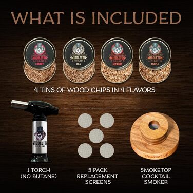 Набір для копчення коктейлів SmokeTop з чіпсами для вишні, гікорі, клена та дуба - для коктейлів, віскі та бурбону