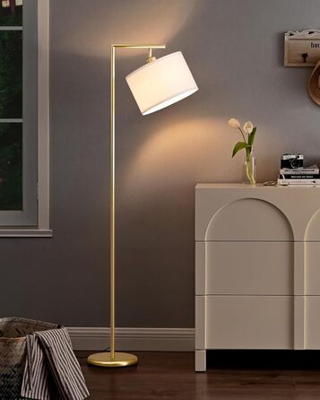 Стійка лампа EDISHINE для вітальні 160 см, аркова лампа сучасного дизайну з регульованим бежевим абажуром з льону, LED E27 лампочка в комплекті, настільна лампа для спальні, дитячої кімнати (Золота)