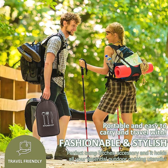 Набір посуду для кемпінгу на 10 осіб з нержавіючої сталі, легкий, з сумкою для зберігання. Ідеально для відпочинку на природі, пікніків, подорожей та кемпінгу.