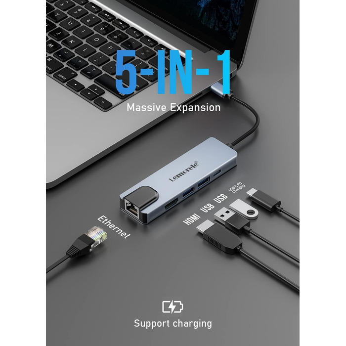 Lemorele Док-станція 12-в-1 з USB-C: 10Gbps, Dual 4K HDMI, VGA, USB 3.1/2.0, 100W PD, SD/TF, Audio - для Windows, MacBook, Dell