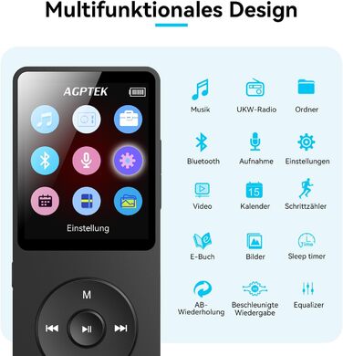 MP3 плеєр AGPTEK 64GB Bluetooth 5.3, 1.8