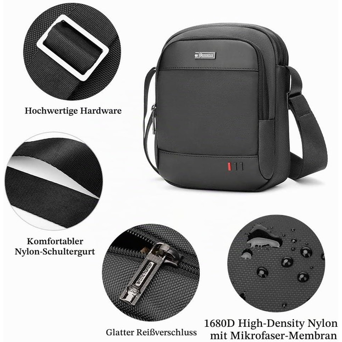Чоловіча сумка-месенджер BAIGIO через плече Crossbody для подорожей, спорту та роботи, багатофункціональна сумка з відділеннями, L, чорна
