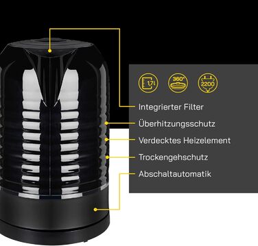 Електричний чайник WATER 3300 C, 1,7 л, 2200 Вт, антинакип, захист від перегріву, чорний
