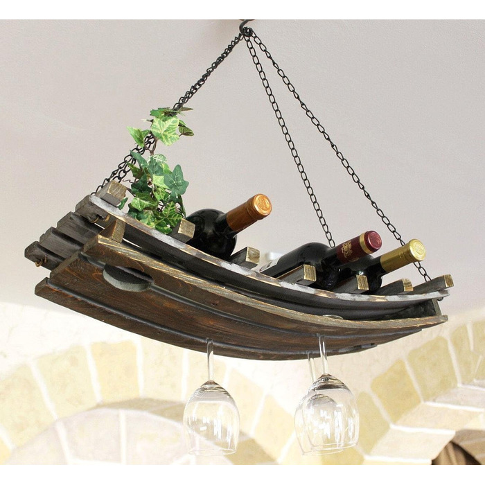 DanDiBo Wine Rack 5089 Ceiling Shelf made of Wood 65 cm Hanging Shelf Bottle Holder Bottle Shelf with Glass Holder Blanket