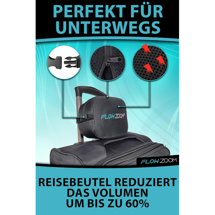 Подушка для шиї FlowZoom Comfy: регульована, з memory foam, для подорожей (літак, авто)