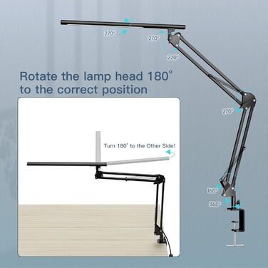 Світлодіодна лампа для робочого столу, кріпиться на край столу, архітектурна лампа з адаптером QC3.0, лінза Френеля, чорна