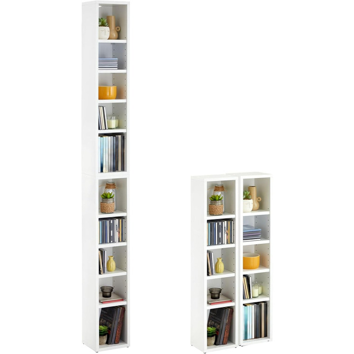 CD DVD BluRay Regal Chart in White – Two-Piece Media Shelf, Storage, CD Stand with 10 Compartments for up to 160 CDs, 20x187 cm (W x H)