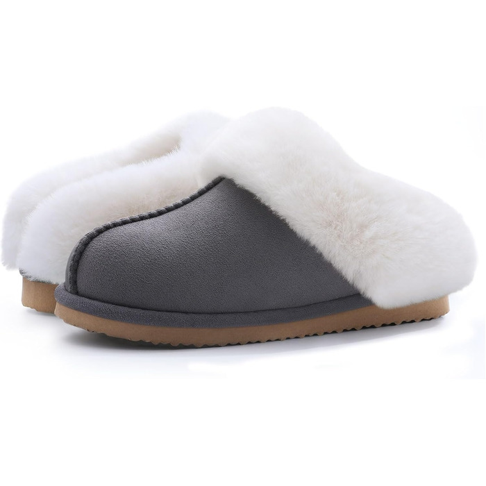 Жіночі домашні тапочки Litfun, зимові, теплі, з плюшу, пантолетти з замші, з пам'яттю, з штучним хутром, для дому та вулиці (сірі, 36/37 EU)