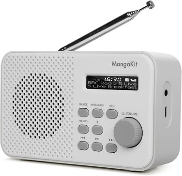 MD5 Стерео Радіо DAB з Bluetooth 5.3 та 2.4' Кольоровим Дисплеєм, Портативне Цифрове Радіо UKW, 2.0 Стереозвук, 40 Пам'ять, Будильник, Повторний Будильник & Сон, USB-C Живлення (Від Мережі або від Батареї) (Колір: Горіх, Моно Кам'яне Сіре)