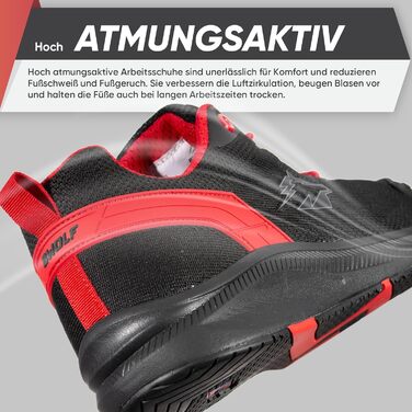 Робочі черевики BWOLF Fly S1PS: безпека, комфорт, ESD, Kevlar, захист від проколів, протиковзаюча EVA підошва, чорно-червоні