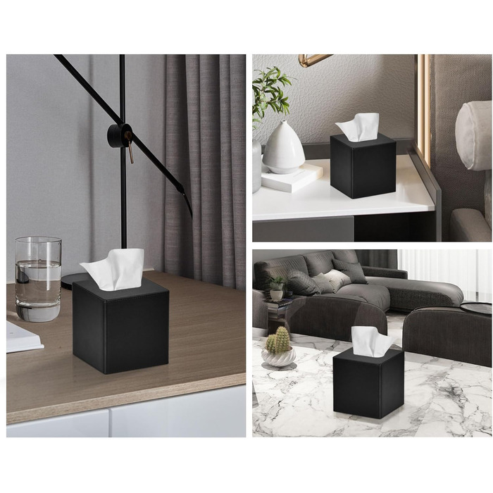 Стильна коробка для серветок квадратна, PU-шкіра, чорна. Організатор для ванної, спальні, кухні, офісу