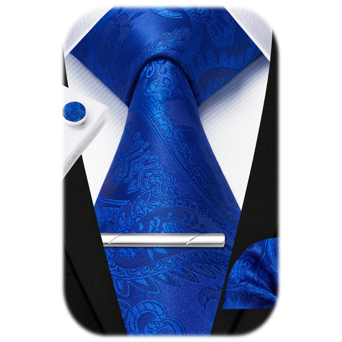 Чоловічий краватка та хустинка Enlision: Комплект з затискачем для краватки та запонками, королівський синій колір