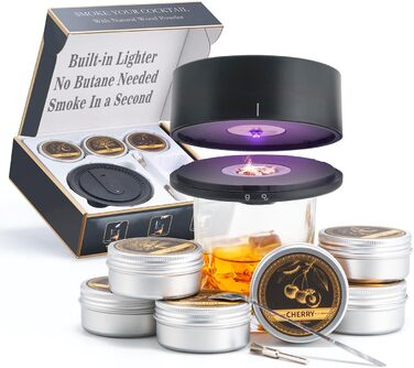 Електричний набір для копчення віскі з 6 ароматами, чанчики для диму, для коктейлів та бурбону, подарунок для батька, чоловіка та поціновувачів віскі