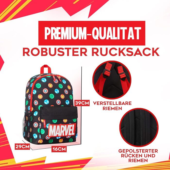 Дитячий рюкзак Marvel Spiderman з героями Marvel: Avengers, Iron Man. Ідеальний для школи та як подарунок. Чорний, 40x30x16 см