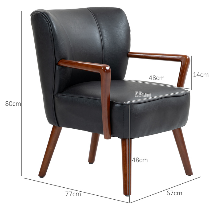 HOMCOM Upholstered Armchair Lounge Chair with Wooden Legs, Faux Leather, Stylish Accent Chair for Living Room & Bedroom
