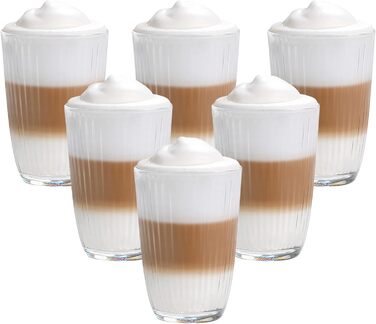 Set of 6 Latte Macchiato/Coffee Glasses - 370ml, 6 Drinking Straws 23 cm, 1 Brush (6 Linea 370ml)