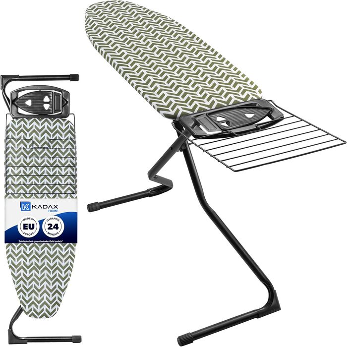 Прасувальна дошка KADAX з висувною полицею, 120x42 см, регульована висота, антиковзні ніжки (Зелена)