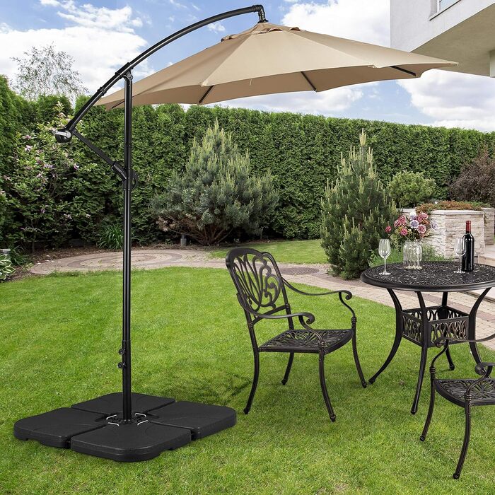 Yaheetech 4-Piece Parasol Stand, Umbrella Stand, Umbrella Weight with 80 kg Sand or 60 kg Water Fillable, Weight Plates, Market Umbrella Stand for Ground Cross, Black