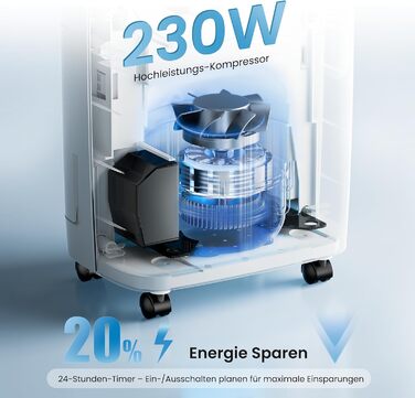 Електричний осушувач повітря 25л/день, 50㎡, з керуванням через додаток та сенсорною панеллю, для підвалу, бак 3,7л, зливний шланг, 47дБ, таймер 24г, дитячий замок, гарантія 3 роки (15л/день)