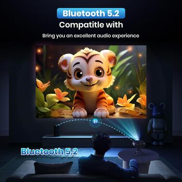 Портативний проєктор Mini Beamer 1080p з Wi-Fi, Bluetooth та штативом. Підтримка HDMI, USB, смартфонів, TV-Stick. Ідеально для домашнього кінотеатру та спальні. Чорний колір.