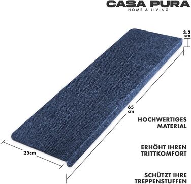 Casa Pura Stair Treads - 15 Piece Non-Slip Carpet Set for Indoor Stairs - Blue, Half-Round Design