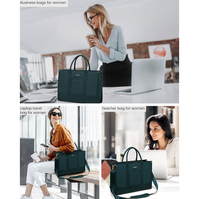 Сумка для ноутбука LOVEVOOK жіноча водонепроникна, велика сумка для роботи, навчання, офісу (17 дюймів, темно-зелена)