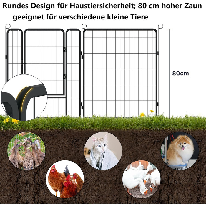 Вольєр для цуценят/собак 6 секцій, 80x65 см, розкладний, з дверима та ґрунтовими анкерами, для внутрішнього/зовнішнього використання, вологостійкий