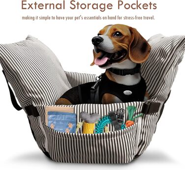 Автокрісло для собак маленьких та середніх порід до 18 кг, з ременями безпеки та кишенями для зберігання, антиковзаюча підкладка (морські смуги) (Коричневе, 76.2x52 см)