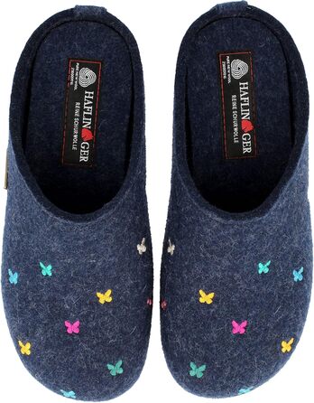 Фетрові домашні тапочки Haflinger Everest Farfalline з вишитими метеликами, 39 EU, колір джинс