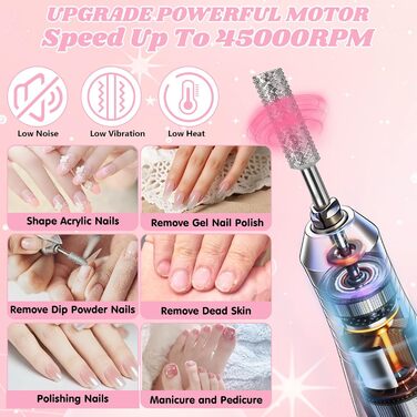 Електричний нагрівач для нігтів 2-в-1, професійний, 45000 об/хв, манікюрний набір, фрезер для гелю та акрилу