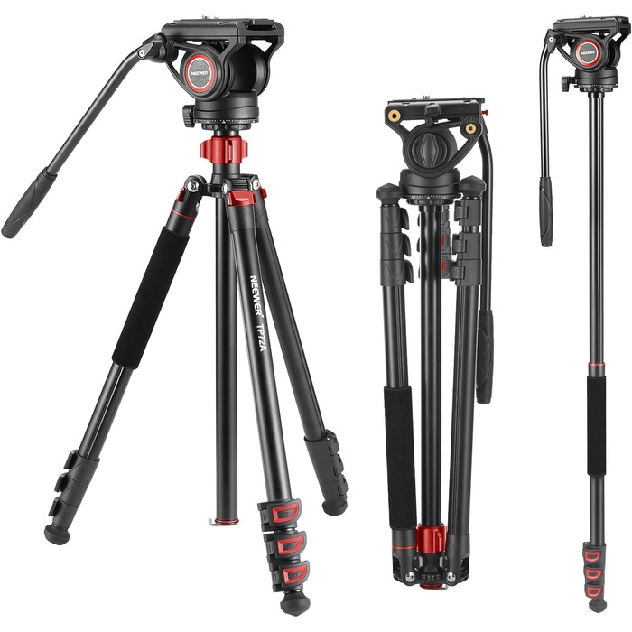 NEEWER штатив відео TP72A з плинною головкою, 72 дюйми, для DSLR/Camcorder, сумісний з DJI RS, максимальне навантаження 8 кг