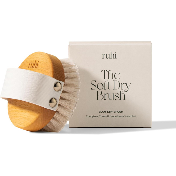 RUHI Body Brush/Dry Brush SOFT 100% Natural Bristles/Made in Germany, regional beechwood & plastic-free for dry brushing massage (dry brush), lymphatic drainage against cellulite