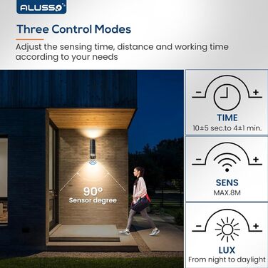 ALUSSO Вологостійкий вуличний сенсор руху з LED, 2 x 8W GU10, IP65, нержавіюча сталь, 3 колірні температури