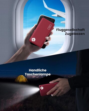 Power Bank INIU 10000mAh, ультратонкий, USB-C, з ліхтариком, червоний