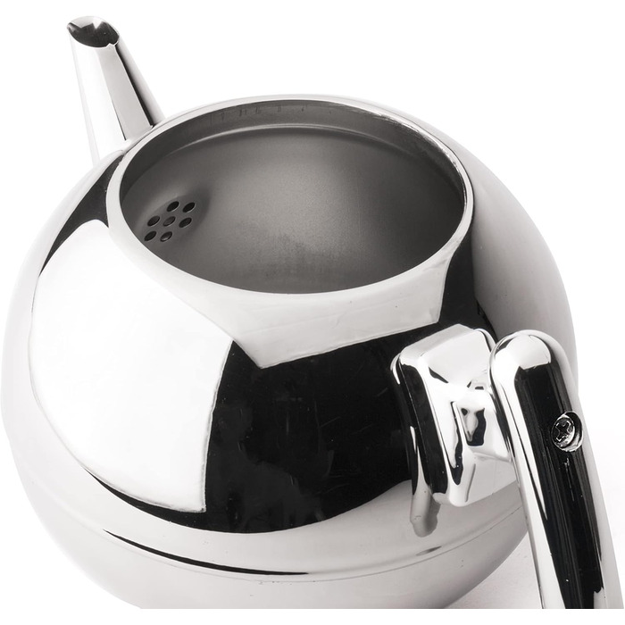 Bredemeijer round, pot-bellied, double-walled stainless steel teapot, 1.2 liters with chrome-colored handle