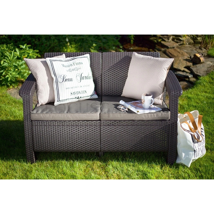 Садовий двомісний диван Keter Corfu Love Seat, коричневий, зі спинкою, пластик