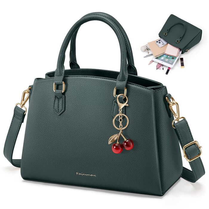 Сумка жіноча RAINSMORE середнього розміру з екошкіри, темно-зелена. Для планшета 11