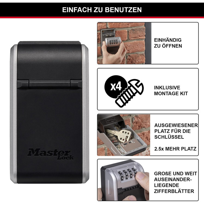 Master Lock Wall Mounted Key Safe - Outdoor Key Storage Box - 11.9 x 8.5 x 3.6 cm