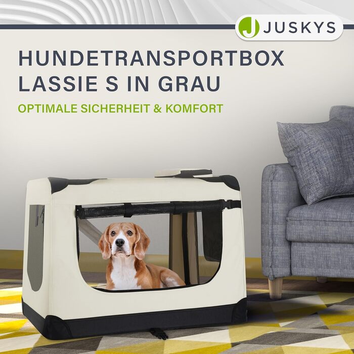 Juskys Foldable Dog Carrier Box - Portable Travel Cage for Dogs, Cats & Pets - Oxford Fabric, Includes Blanket, Bag & Handles - 34x50x36 cm