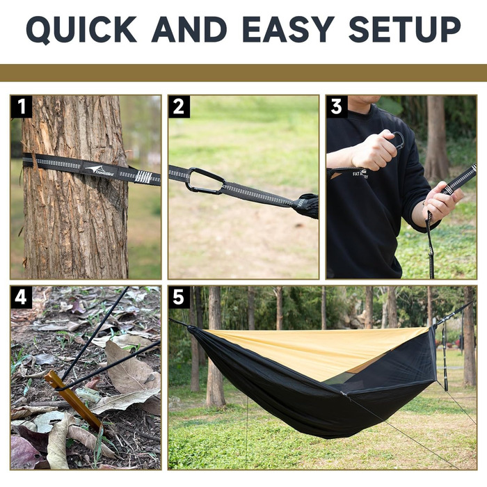 Гамак для кемпінгу з москітною сіткою та стропом, великий на 2 особи, 290 x 140 см, легкий, для відпочинку на природі, піших прогулянок, подорожей та рюкзаків, армійський зелений (жовтий)