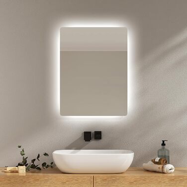 Дзеркало для ванної кімнати EMKE з підсвічуванням 50x70 см, антизапотівання, 3 кольори світла, диммування, сенсорне управління, функція пам'яті та автоматичне вимкнення через 3 години