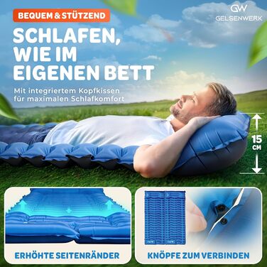 GELSENWERK Self-Inflating Sleeping Pad with Foot Pump - Ultralight Camping Air Mattress with Pillow for Travel, Hiking & Tent Use
