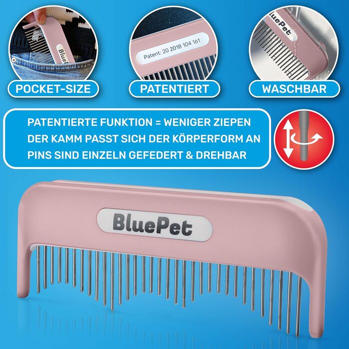 BluePet Зачарований гребінь: розплутує та вичісує шерсть собак та котів з довгим хутром (рожевий)