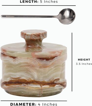 Radical Marble Salt Cellar with Lid, 8.9 cm, Green Onyx, Handcrafted Spice Jar for Kitchen, Ideal Salt Container, Salt and Pepper Holder, and Rock Salt Holder