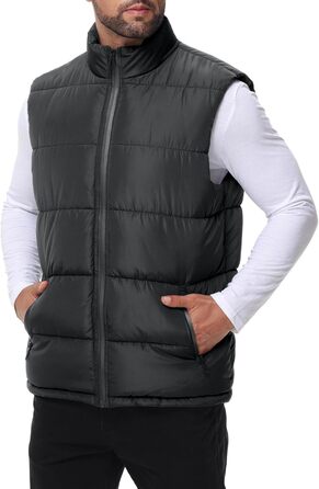 Чоловіча пухова жилетка, водовідштовхуюча, без рукавів, зі стійким коміром, на блискавці, зимова, теплий верхній одяг (M, сірий темно-сірий)