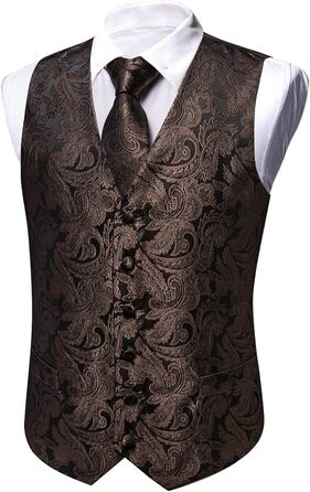 Костюмний комплект Barry.Wang: костюм-трійка (жакет, краватка, нагрудна хустка), краватка, метелик, затискач для краватки, запонки, голкозачіп, для весілля, чорний/коричневий, розмір S