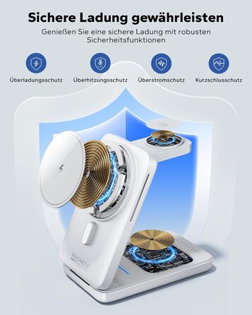 Зарядна станція 3-в-1 KPON для Apple Watch та iPhone з MagSafe, 20W, біла - Швидка зарядка для iPhone 17-12, Apple Watch 11-2, AirPods, портативна для подорожей та офісу