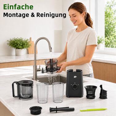 Шнекова соковижималка Slow Juicer для овочів та фруктів з широким завантажувальним отвором 120 мм, холодний віджим, функція самонарізання, 2 сіта, BPA-free