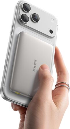 Power Bank Baseus Picogo AM41: Тонкий Qi2 Magsafe павербанк 15W, PD 27W, 10000mAh, USB-C, для iPhone 17/16/15/14/13/12 (Титановий)