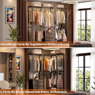 Кутовий вішак для одягу iSunirm L-подібний freestanding шафа з шухлядами, чорний дуб